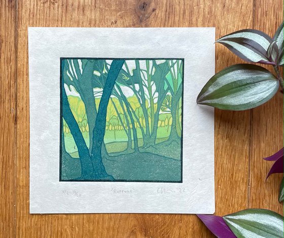 Retreat - Mini Linocut Print