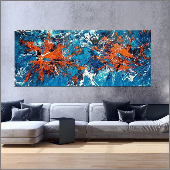 Teal Candy 240cm x 100cm Blue Orange Abstract Art
