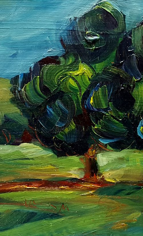 Two green trees standing in a Wicklow field by Niki Purcell