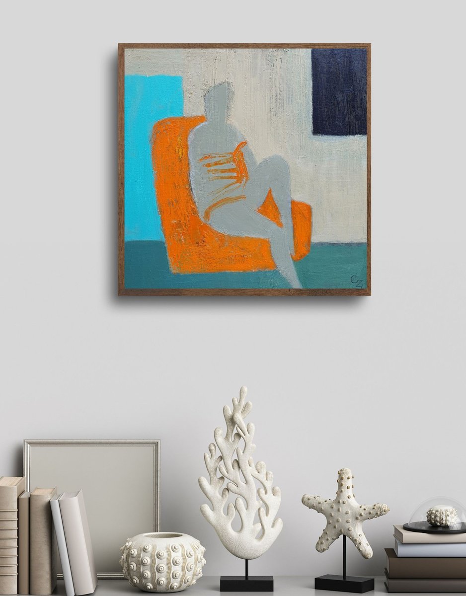 Expressive Portrait Oil Painting By Victoria Cozmolici, 16 X 16", Figure, Original Artwork