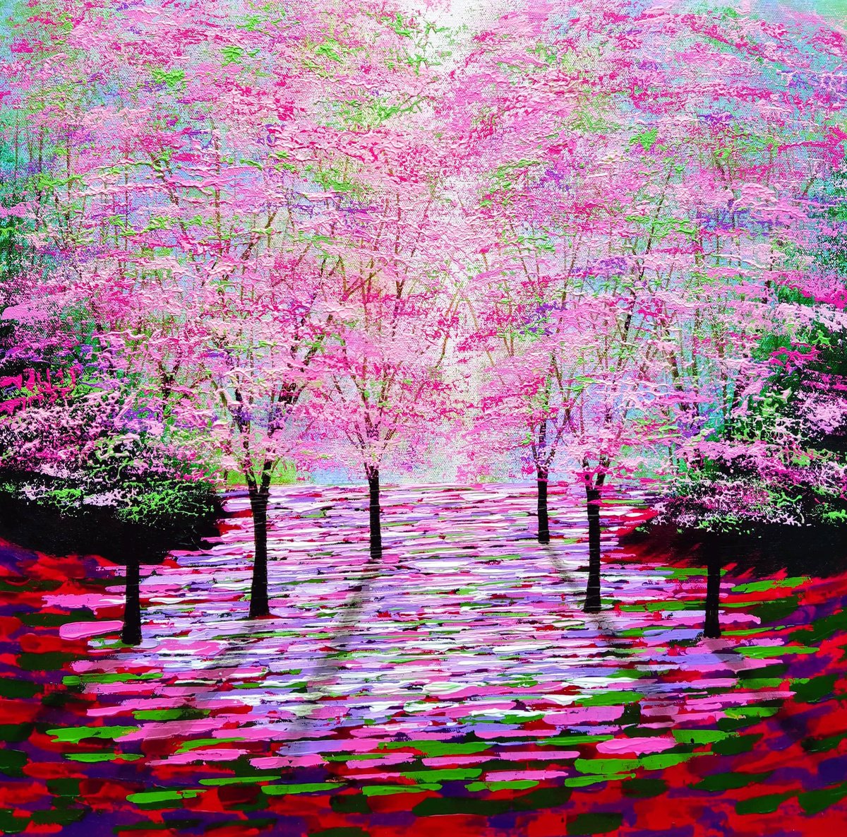  Pink Blossom Shimmer By Amanda Horvath, 20 X 20, Artwork For Sale On Artfinder