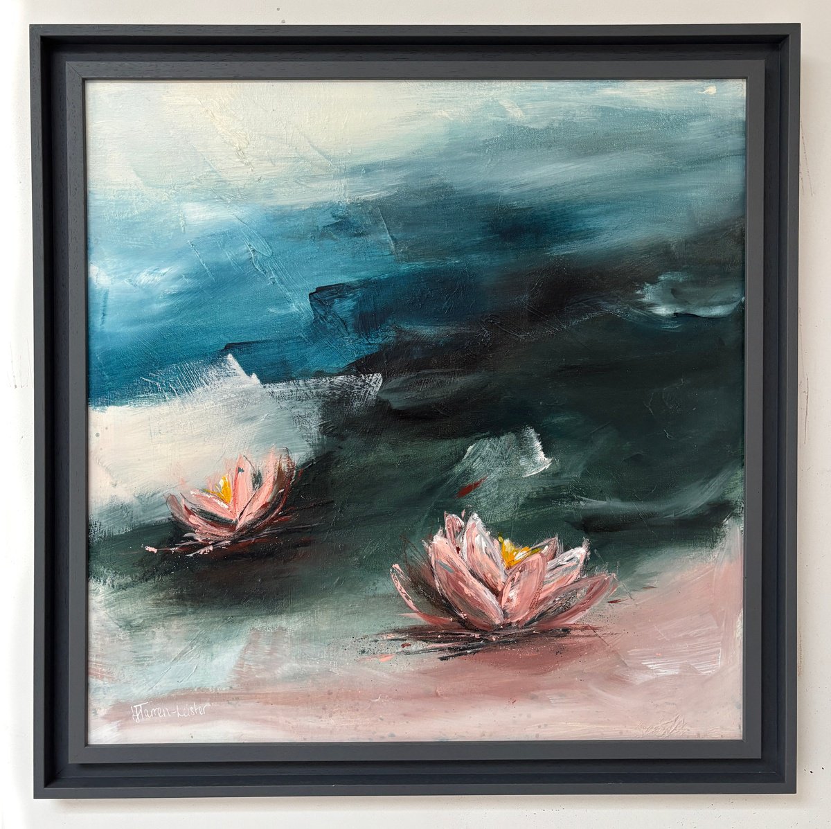 Impressionistic Botanical Acrylic Painting By Lyndsay Tarren-Leister, 27 X 27", Where Lilies Float, Original Artwork