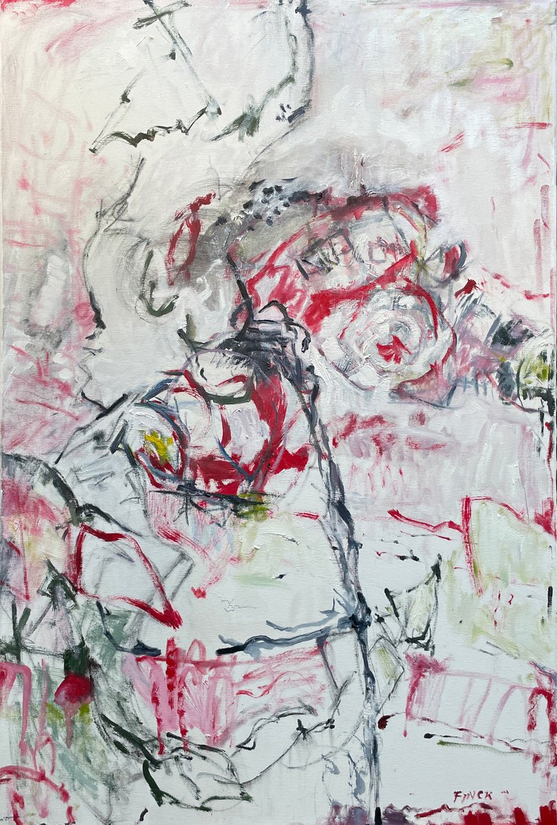 Expressive Oil Painting , Last Of The Roses By Maureen Finck, 24 X 36, Artwork For Sale On Artfinder