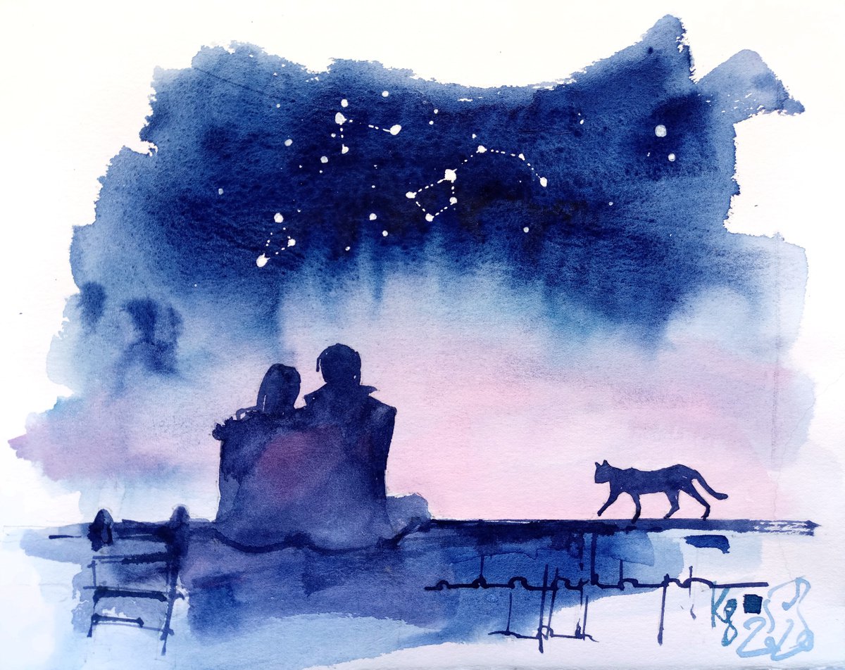 Impressionistic Cityscapes Watercolour By Ksenia Selianko, 10 X 8", Date On The Roof, Original Artwork