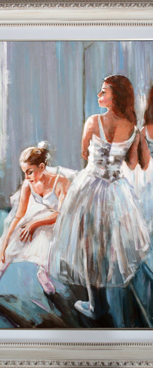 "BALLERINAS ... " ORIGINAL PAINTING PALETTE KNIFE, GIFT,GIRLS, OIL ON CANVAS,BALLET by mir-jan