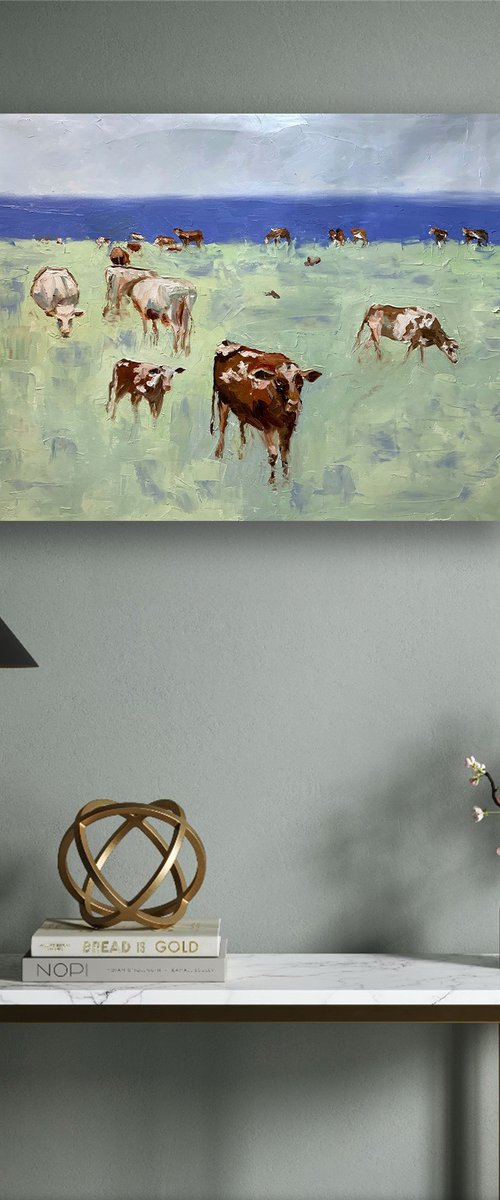 Landscape with cows. by Vita Schagen