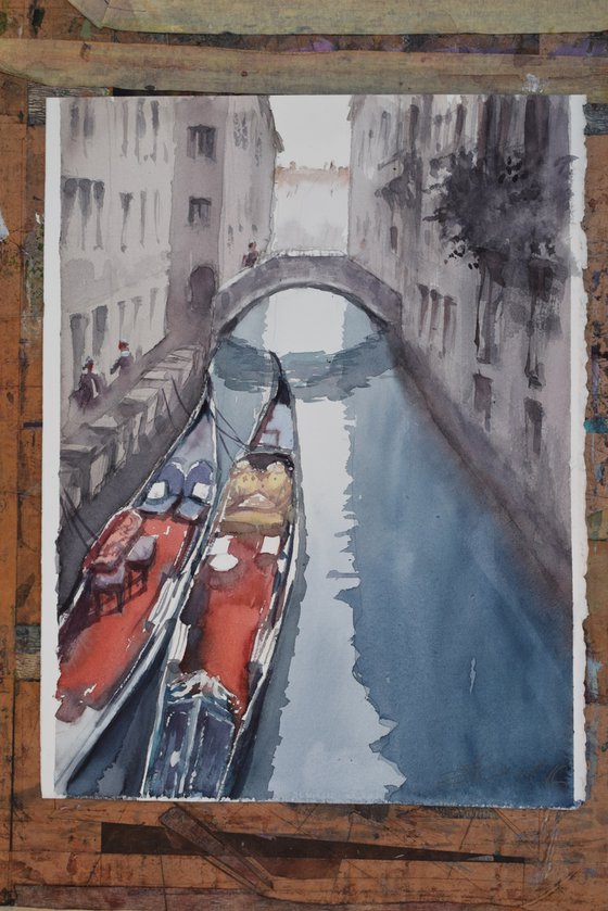 Venice canal with gondolas