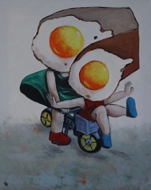 Egg girls riding a bike by Ta Byrne