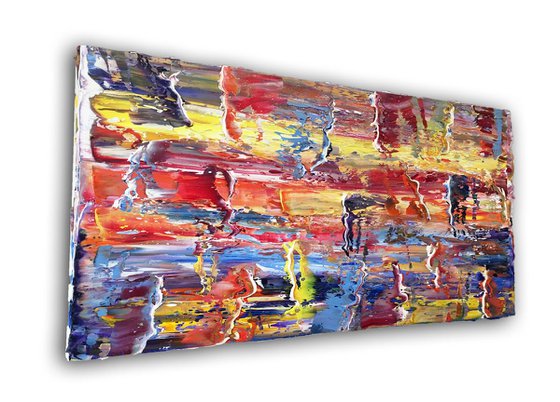 "Go With The Flow" - FREE WORLDWIDE SHIPPING - Original PMS Abstract Oil Painting On Canvas - 36" x 18"