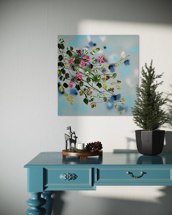 Floral blue painting "Satori Blooms»