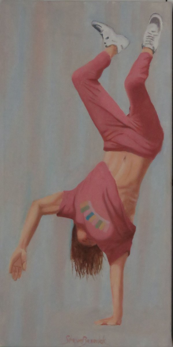 Photorealistic Portrait Oil Painting By Stephen Benedek, 10 X 20", Acrobat Study #2, Original Artwork
