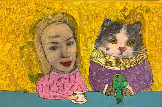 Coffee break with cat