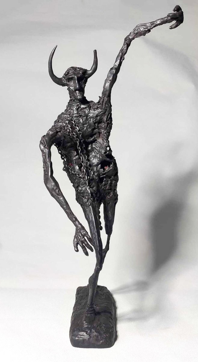 Expressive Portrait Sculpture By Lionel Le Jeune, 6 X 13", Minotaure, Original Artwork