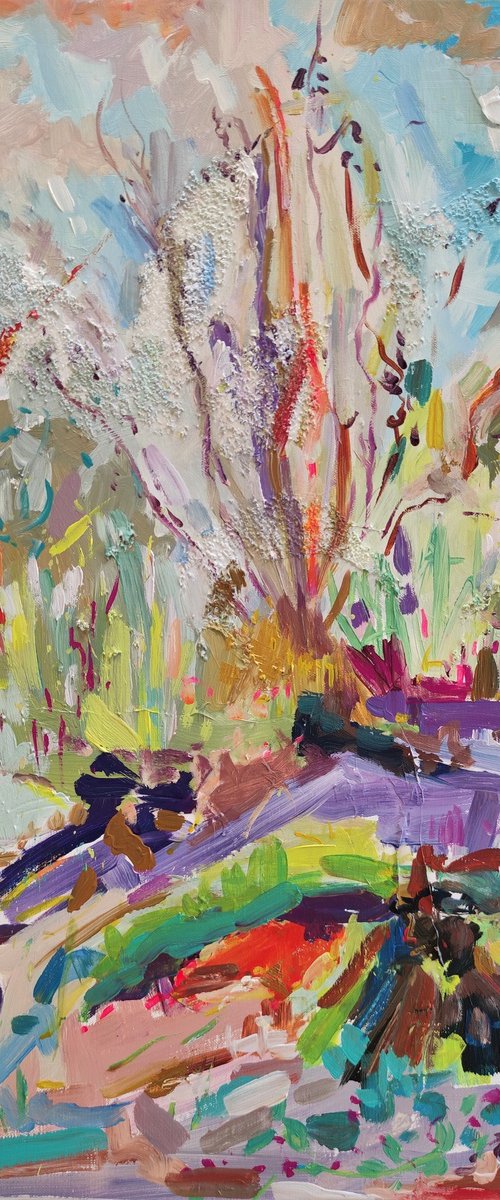 Abstract impressionist landscape painting, " And came the time of the fairies " by Linda Clerget