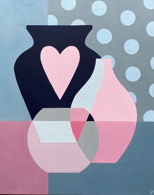 Pink and Navy Vases with Polka Dots by Louise MacIntosh-Watson