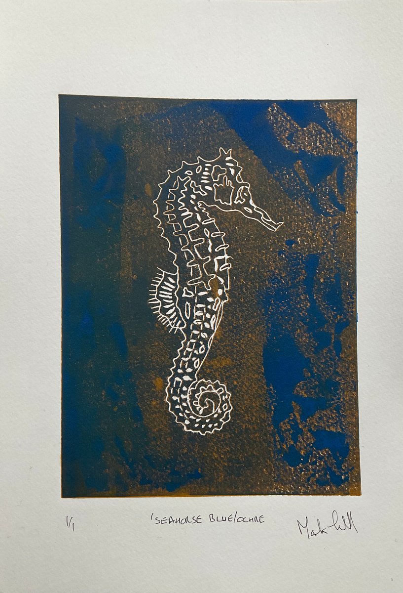 Seahorse,Ochre/Blue by Mark Thirlwell