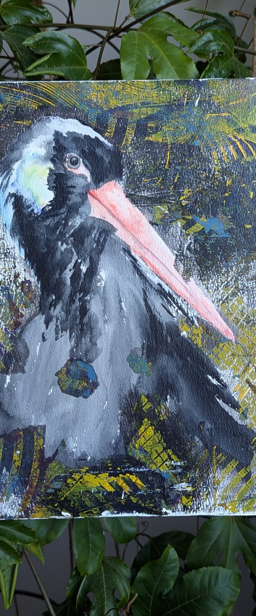 Black stork in Mixed Media by Wowhawk