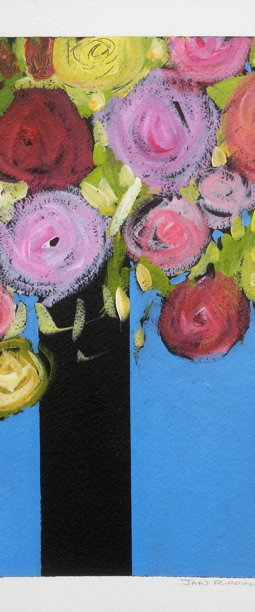 Summer Flowers in a Black Vase by Jan Rippingham