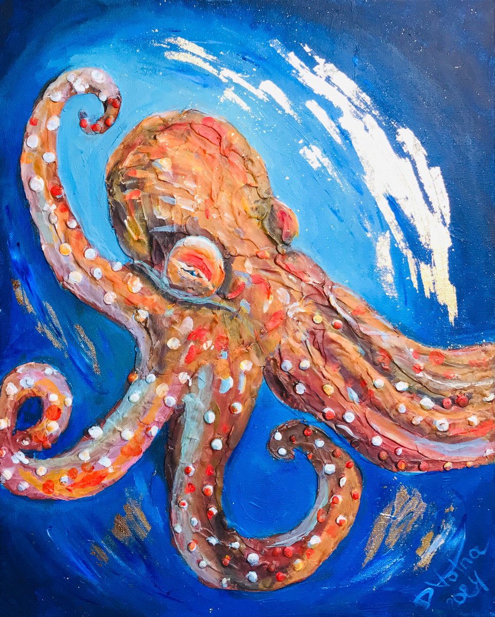 Impressionistic Botanical Oil Painting By Olga Volna, 16 X 20", Octopus, Original Artwork