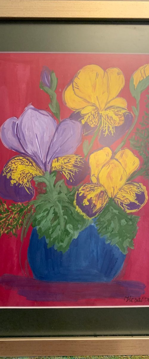 Purple and yellow irises by Nezabravka Balkanjieva