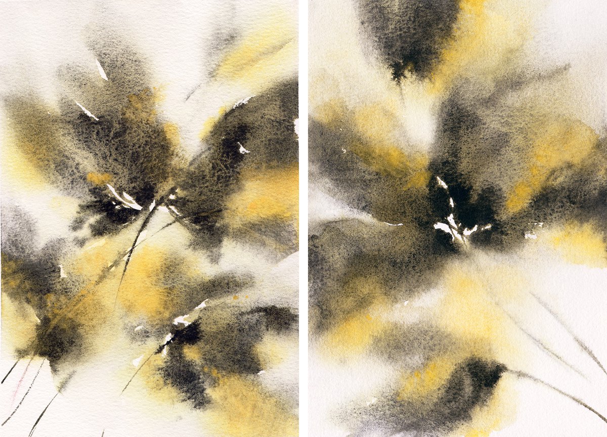Abstract flowers diptych by Olya Grigo