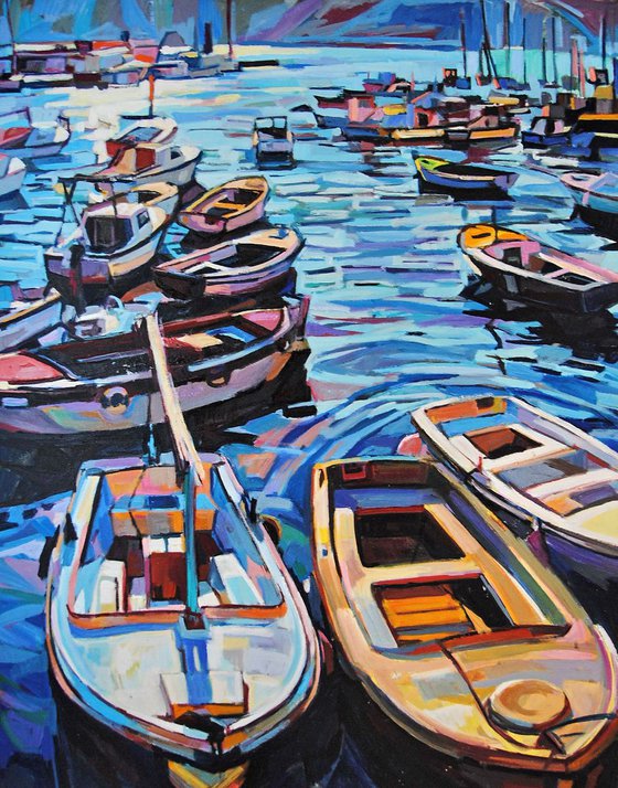 Boats in  marina / Island of Hvar ( 90 x 70 cm )