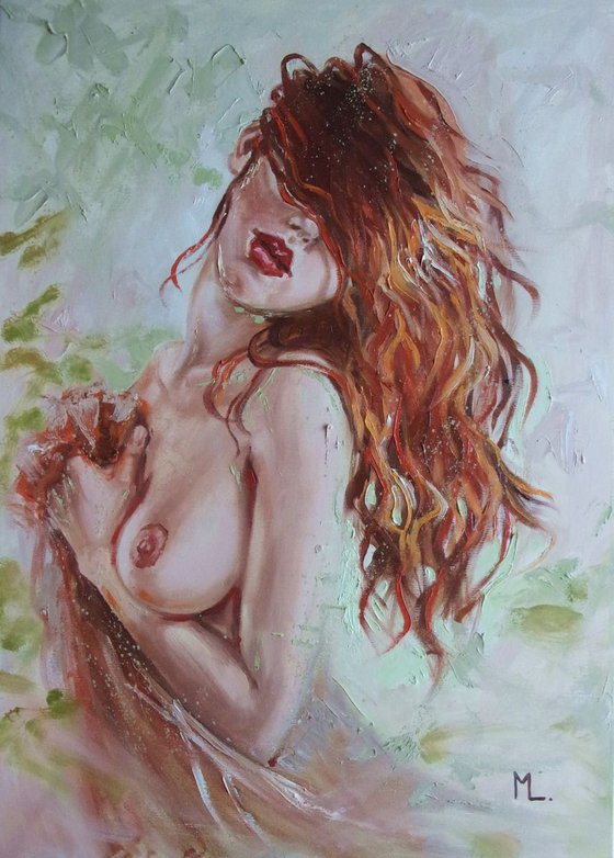 " RED HAIR GIRL ...  "- 70x50 window liGHt  ORIGINAL OIL PAINTING, GIFT, PALETTE KNIFE