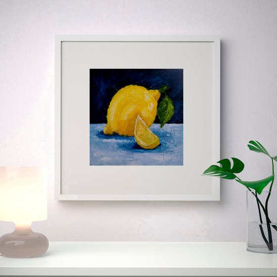 Lemon Painting Original Art Fruit Artwork Citrus Wall Art Kitchen Still Life