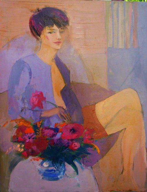Portrait with flowers by Victoria Cozmolici