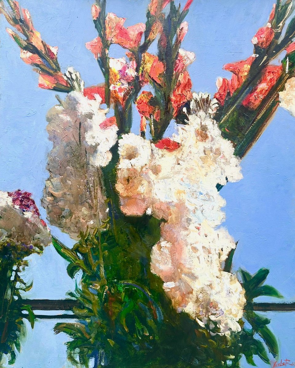 Botanical Oil Painting By Khanlar Asadullayev, 31 X 39", Gladiolus, Original Artwork