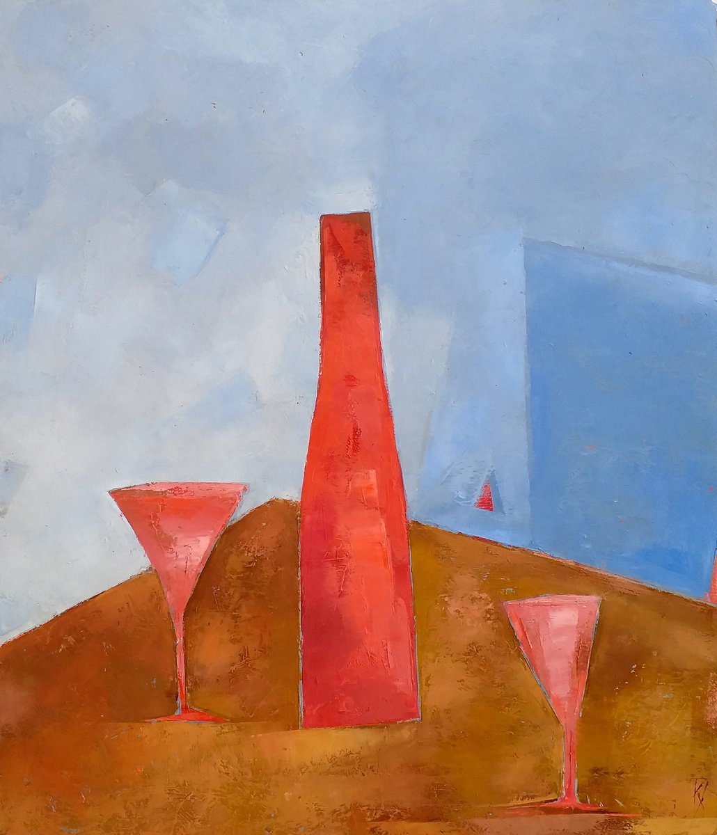 Abstract Still Life Oil Painting By Kestutis Jauniskis, 17 X 20", The Table Is Ready, Original Artwork