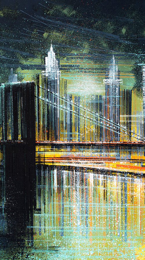 New York - The Brooklyn Bridge At Midnight by Marc Todd