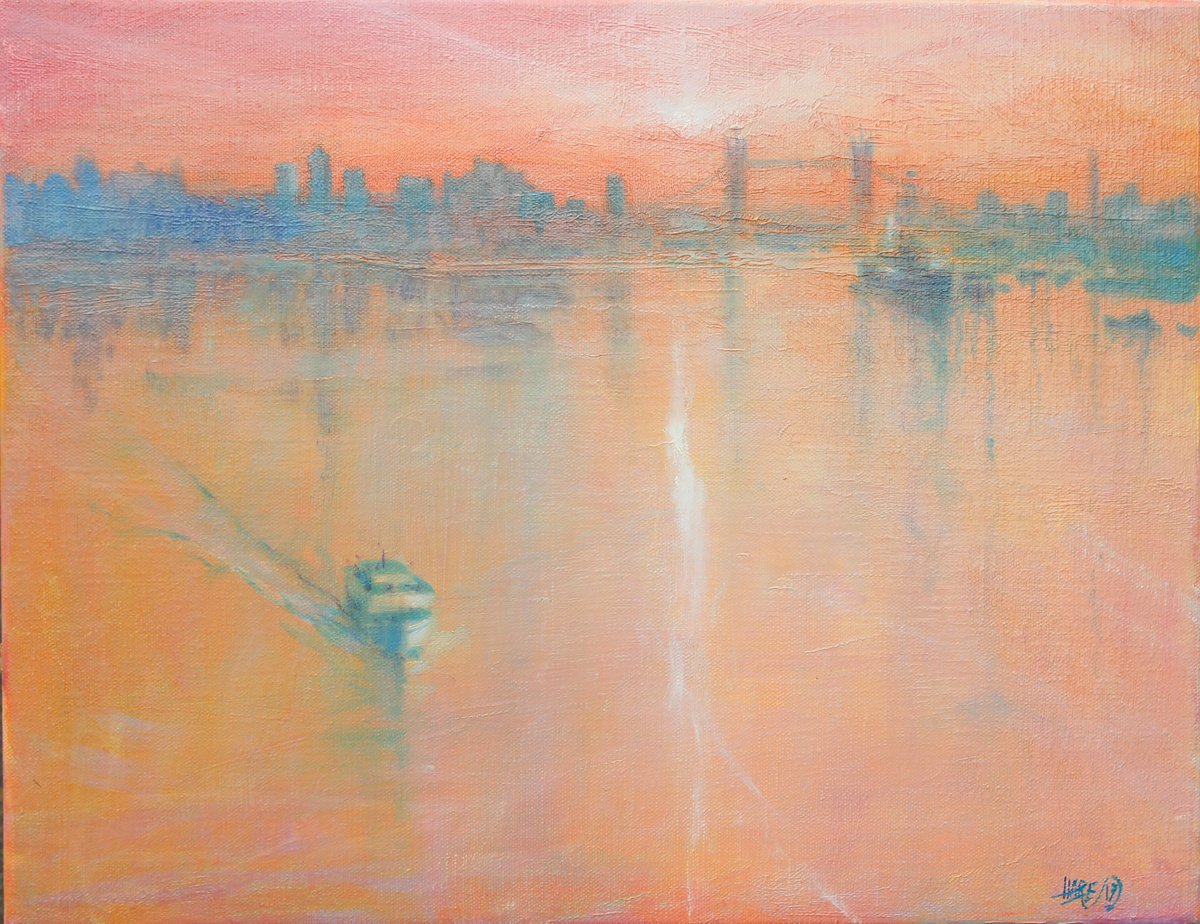 Misty Sunrise At Tower Bridge by Derek Hare