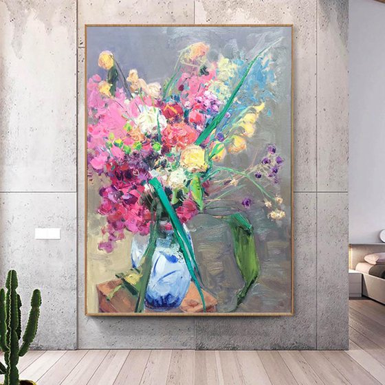Still life oil painting:flowers