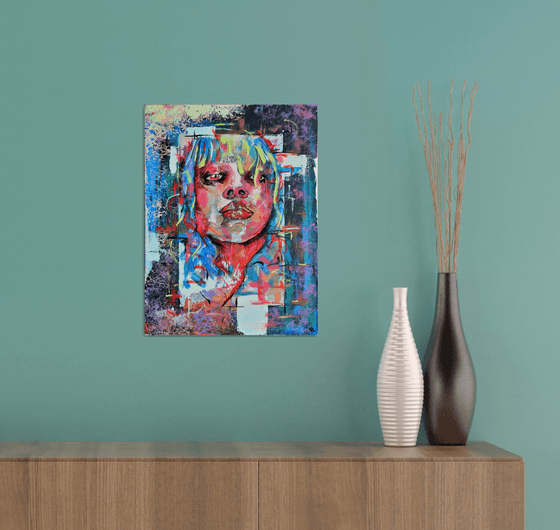 Red Kiss - Original Modern Portrait Art Painting on Canvas Ready To Hang
