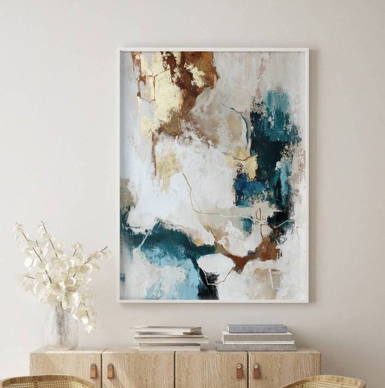 "Flux" Abstract blue and gold acrylic art