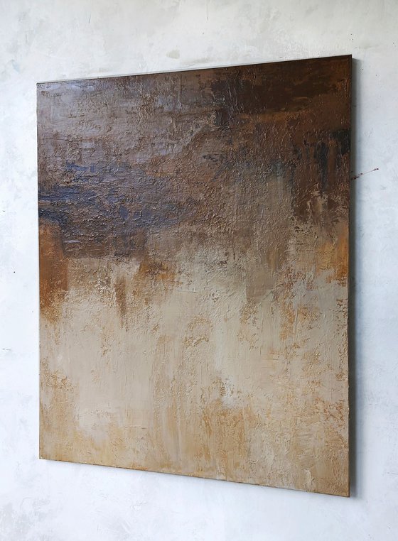 "Glow" Brown beige minimalist textured art