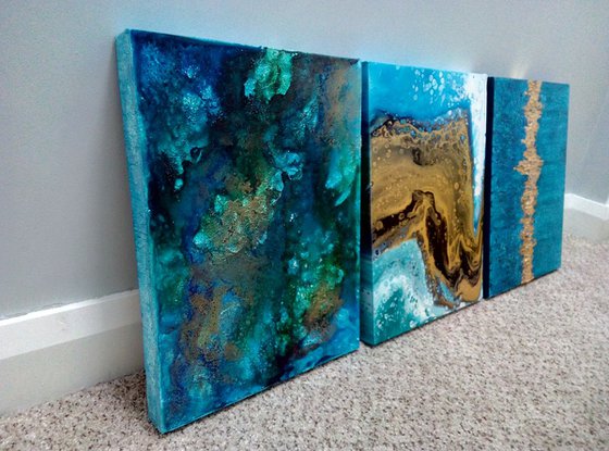 Into The Deep, SET OF 3 PAINTINGS, READY TO HANG