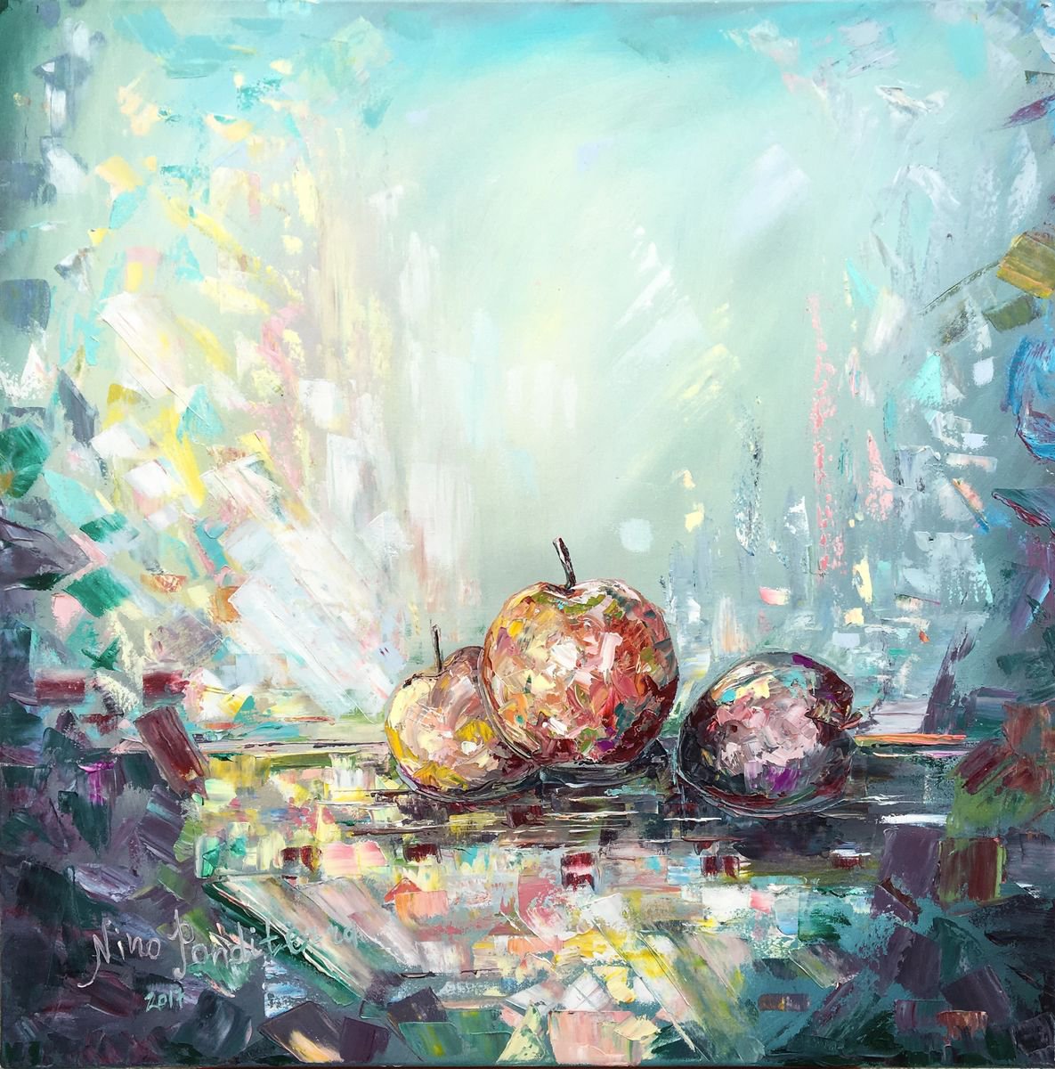 Expressive Oil Painting , Fruit Lunch By Nino Ponditerra, 24 X 24, Artwork For Sale On Artfinder
