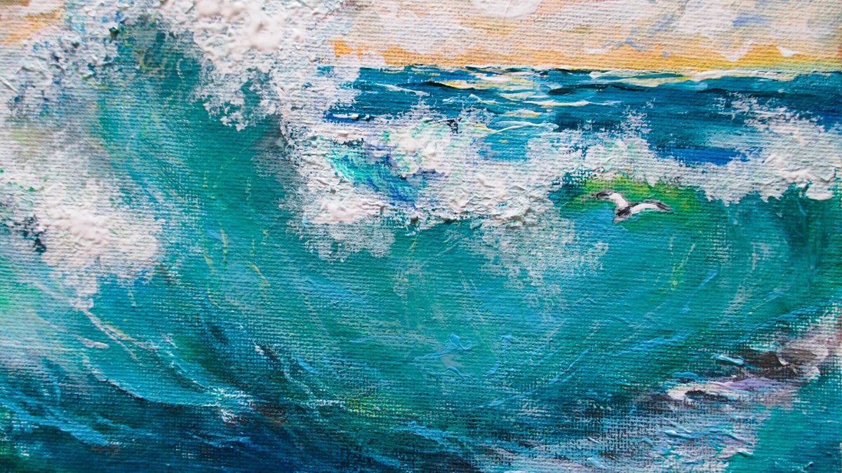 Abstract Landscape Acrylic Painting By Galina Victoria, 12 X 8, Ocean Etide, Original Artwork