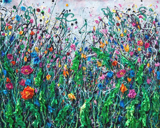 Nature-Inspired Artwork: Acrylic Painting with Grass and Flowers