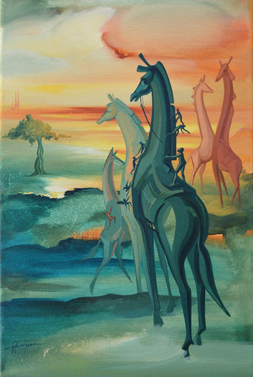 Surrealistic Animal Acrylic Painting By Grama Gabriel, 16 X 24, Mythoplasies 7, Original Artwork