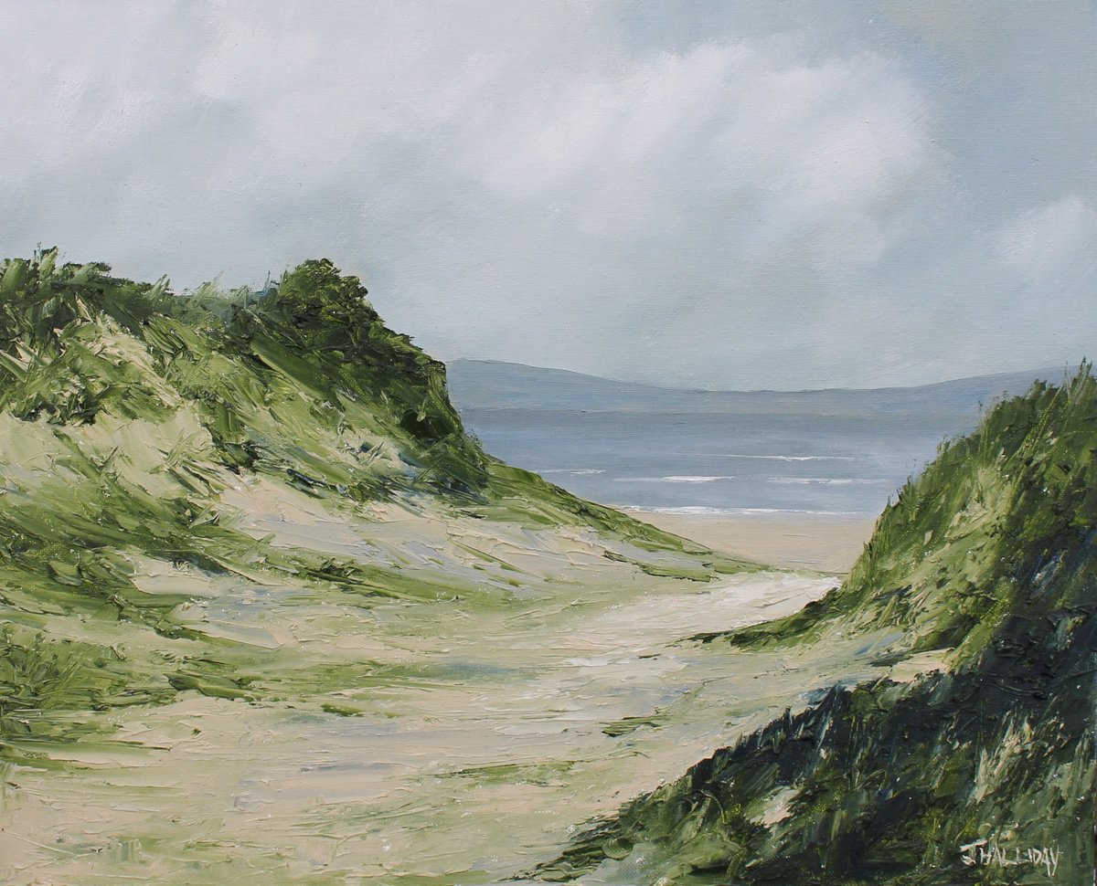 Impressionistic Landscape Oil Painting By John Halliday, 20 X 16, Through The Sand Dunes, Original Artwork