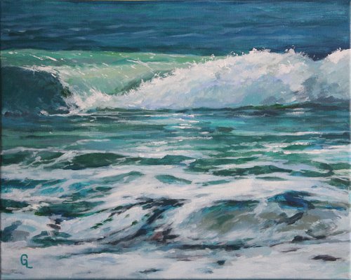 Emerald sea. Waves. ORIGINAL PAINTING. SEA. SUMMER. GIFT. by Linar Ganeev