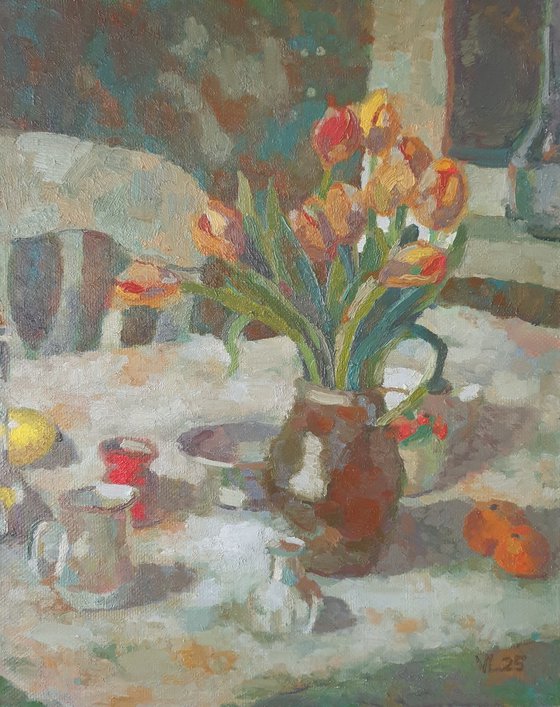 Still life with tulips