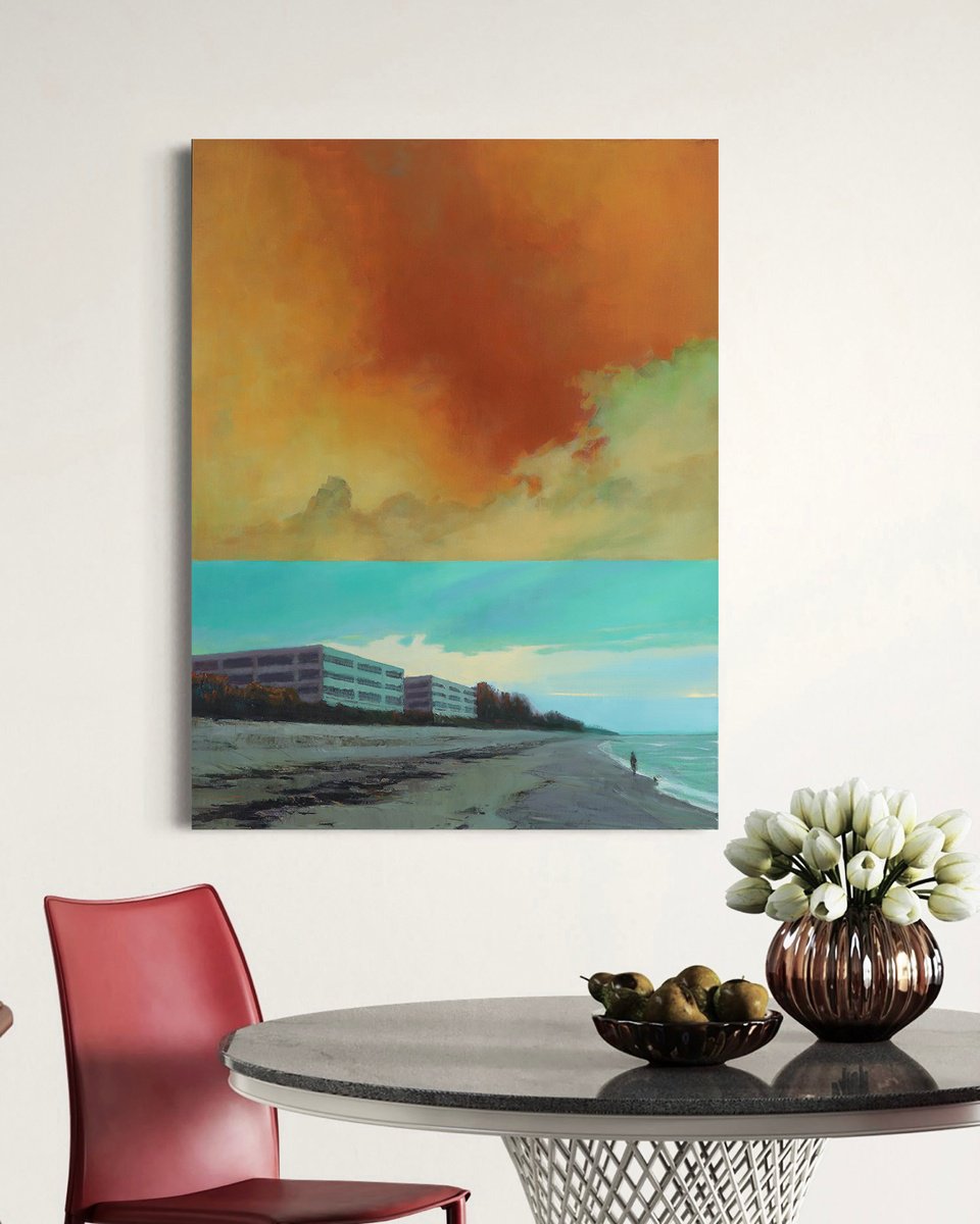 Impressionistic Landscape Oil Painting By Bo Kravchenko, 30 X 40, Two Colors Of Sunset, Original Artwork