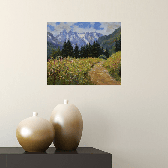 Sunny day in the mountains - mountains painting