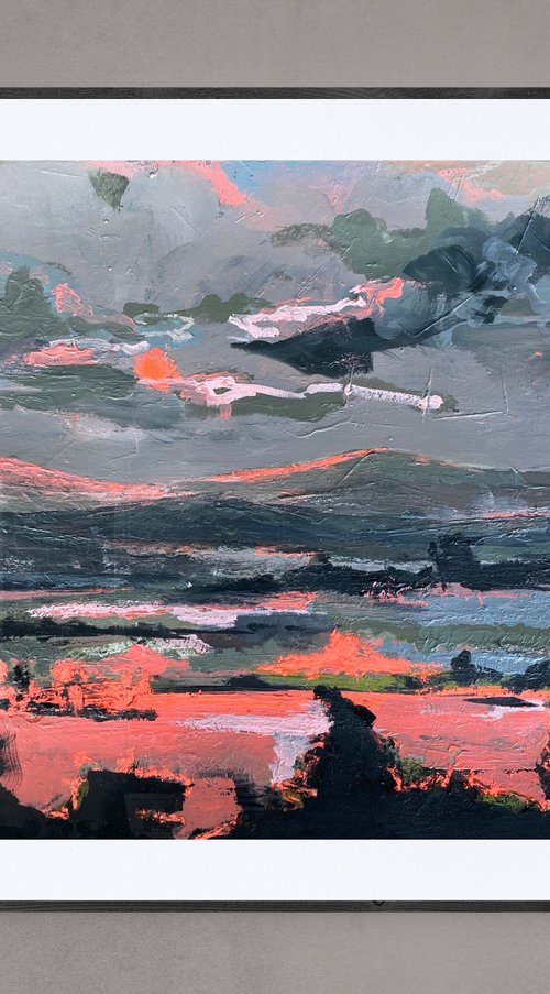 ''Night Mountains'' landscape, medium painting, gray painting, night landscape by Anna Prykhodko