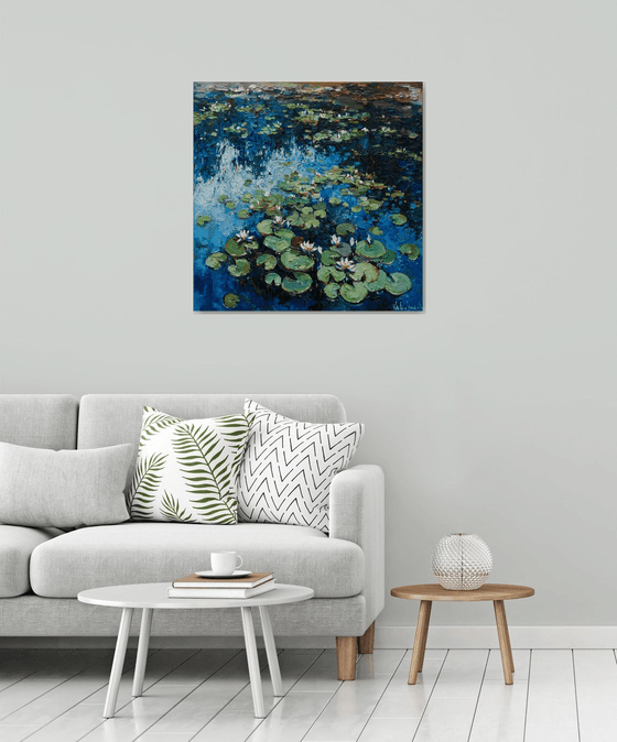 White Water Lilies - Original Oil painting - FREE SHIPPING