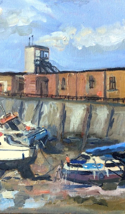 Waiting for the Tide, boats at Margate. An original oil painting. by Julian Lovegrove Art